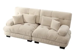 Sofá beige de 2 plazas - Sofá recto con 2 cojines lumbares y 2 cojines decorativos - chenilla