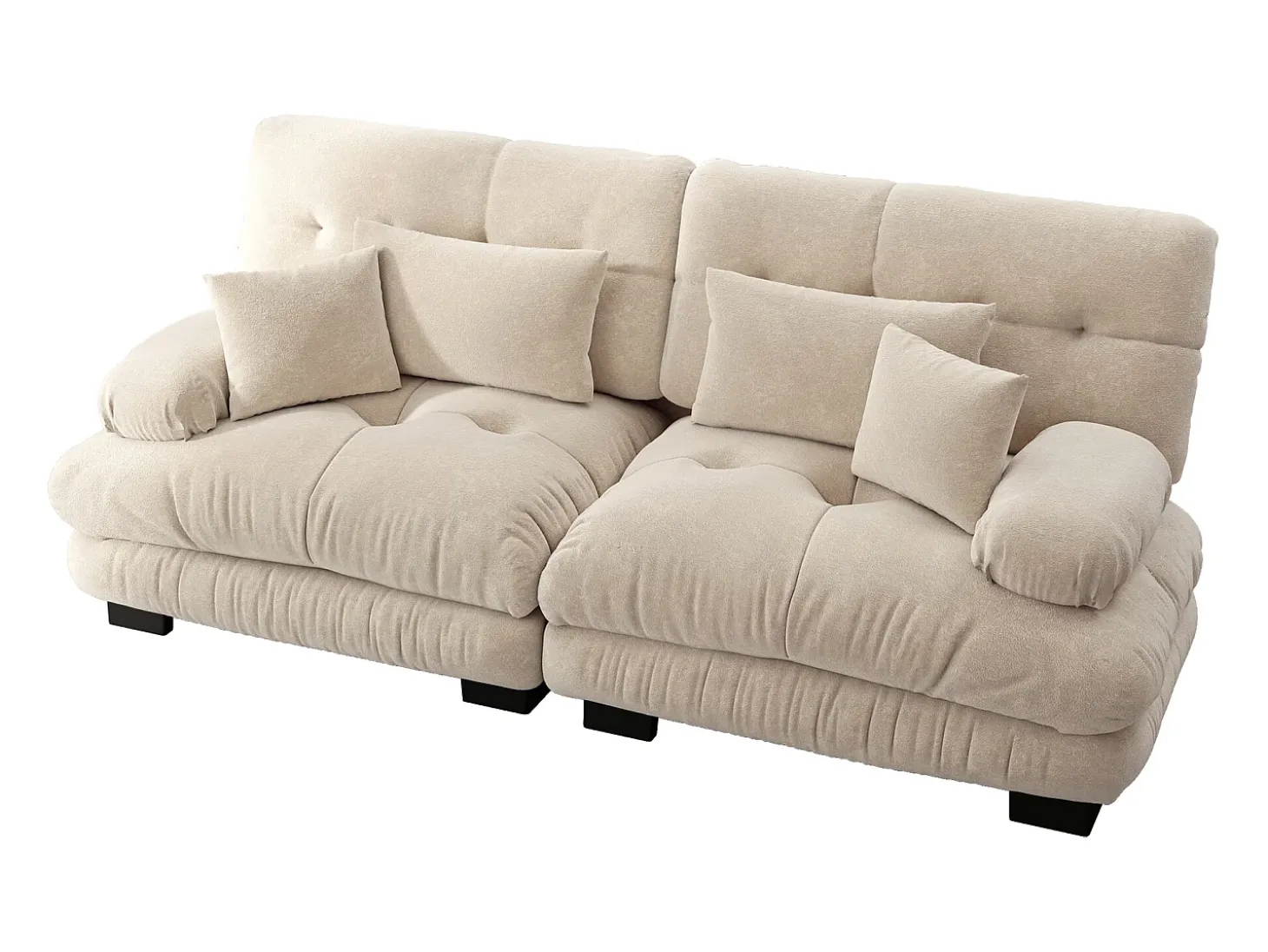Sofá beige de 2 plazas - Sofá recto con 2 cojines lumbares y 2 cojines decorativos - chenilla