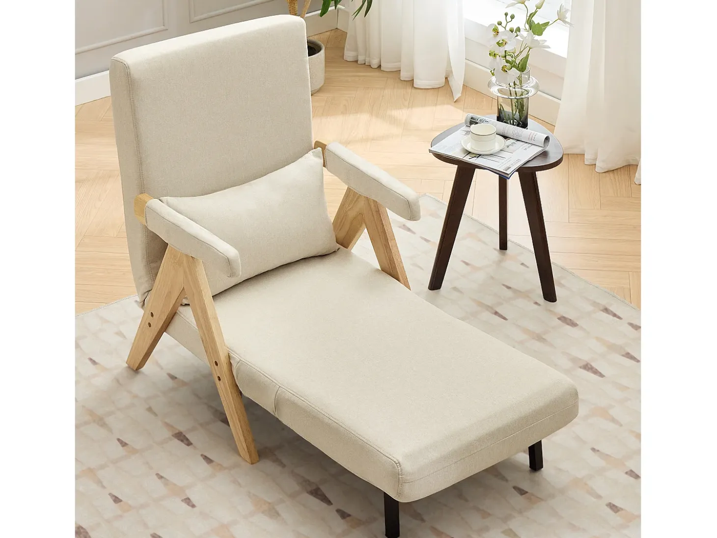 Sofá cama 3 en 1, plegable - 64 x 68,5 x 93 cm - Tejido de lino - Con función de descanso beige