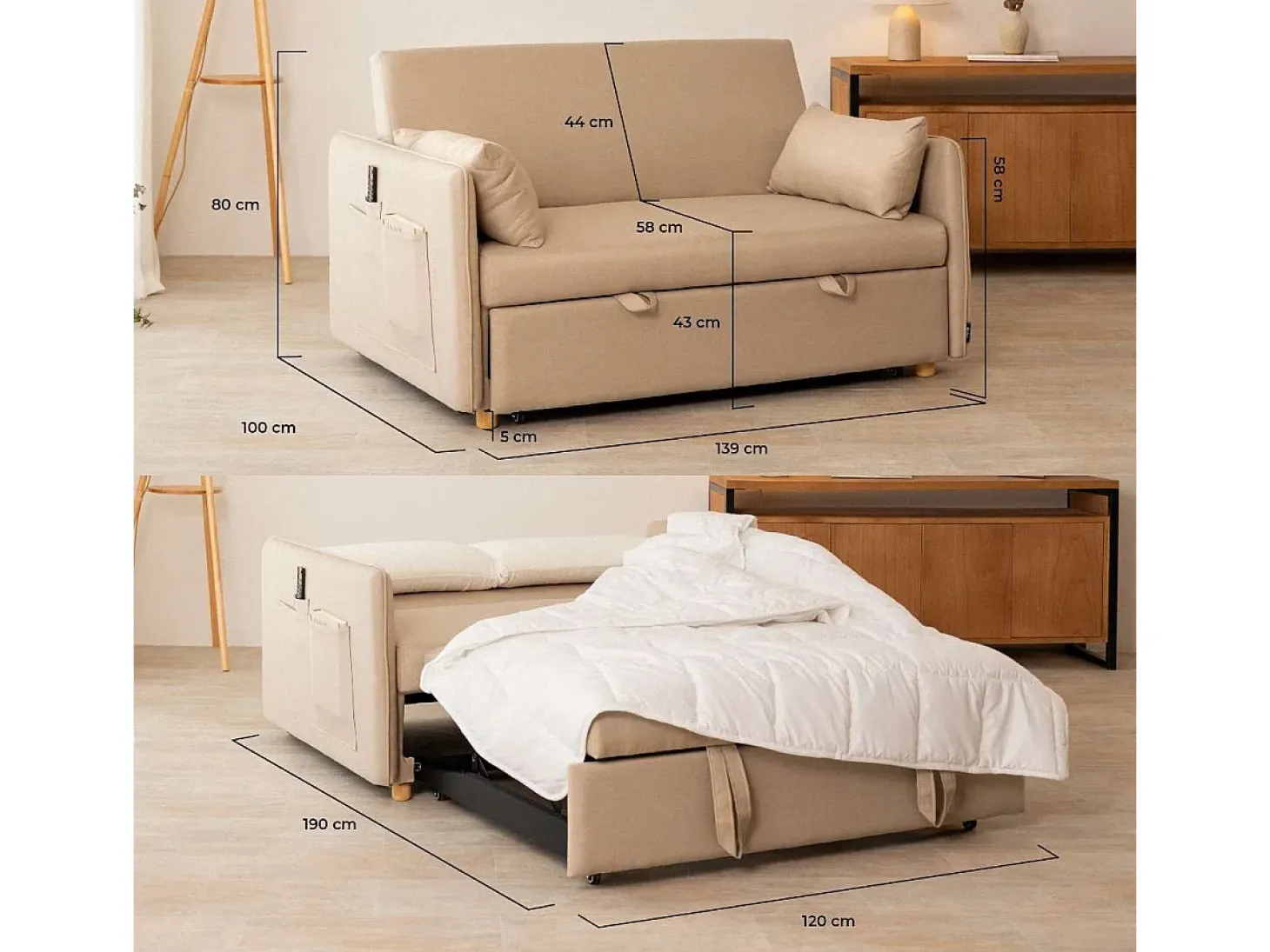 Sofá Cama Nest 2 Beige - Nalui