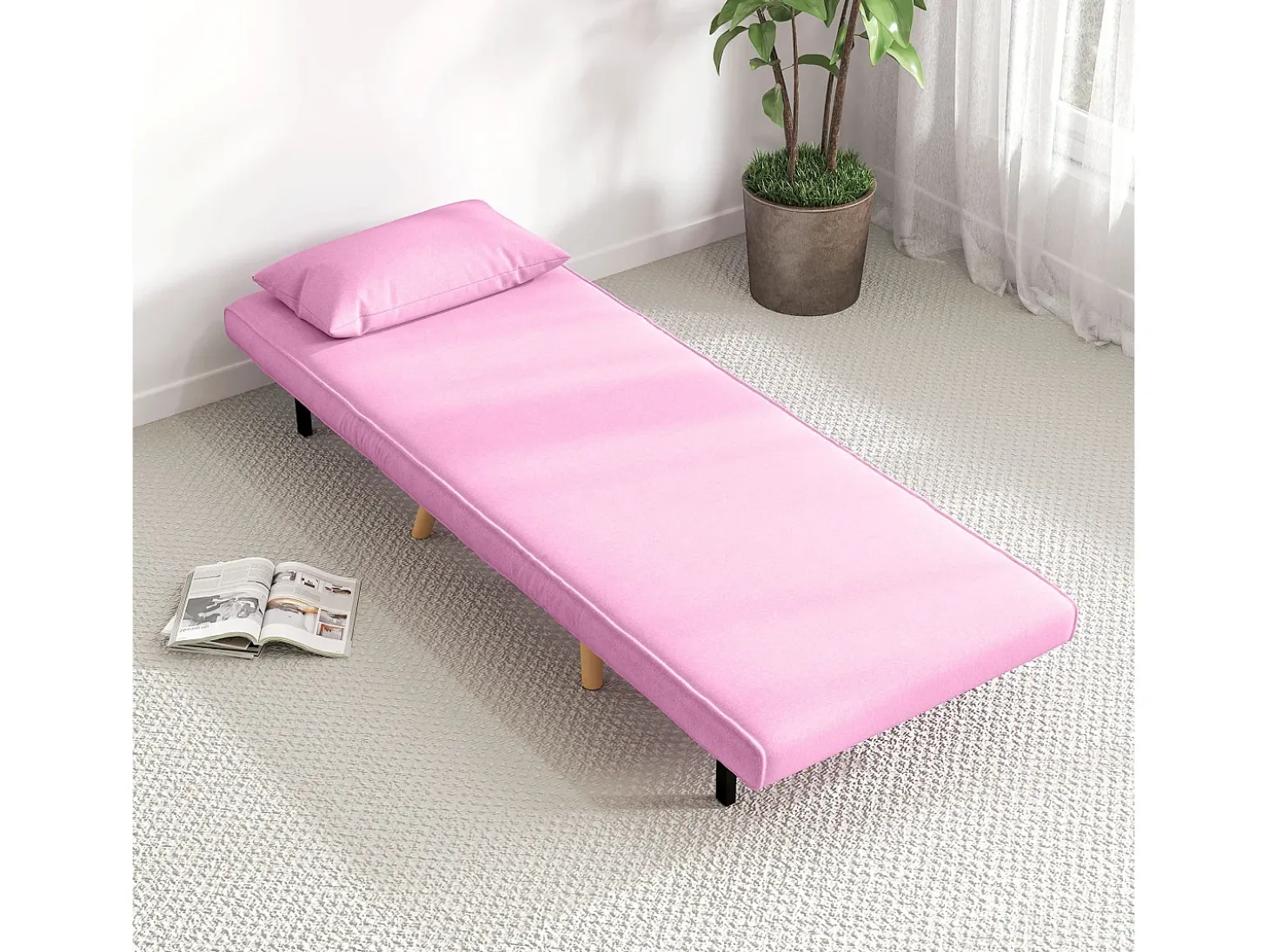 Sofá cama Brave Homcom respaldo ajustable 5 posiciones rosa 85x72x75 cm