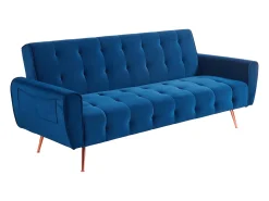 Sofá cama clic-clac de 3 plazas de terciopelo azul POLANI