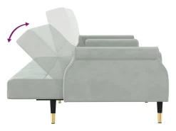 Sofá cama con cojines terciopelo gris claro