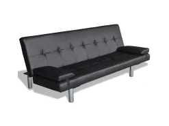 Sofá cama con dos cojines cuero artificial ajustable negro