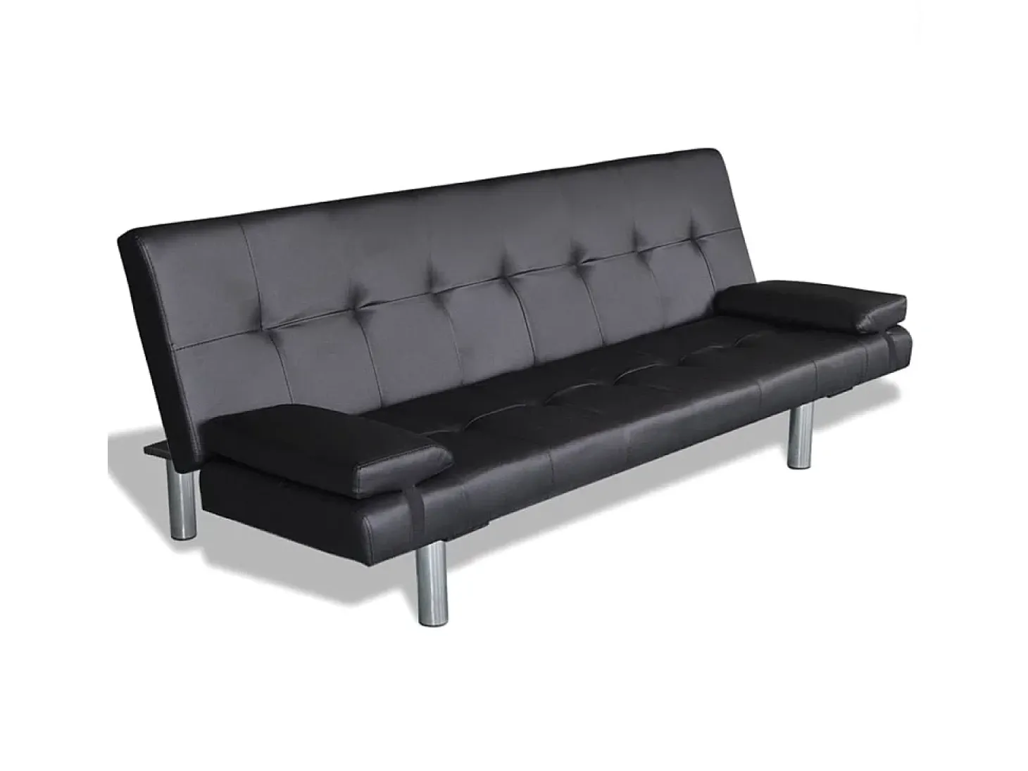 Sofá cama con dos cojines cuero artificial ajustable negro