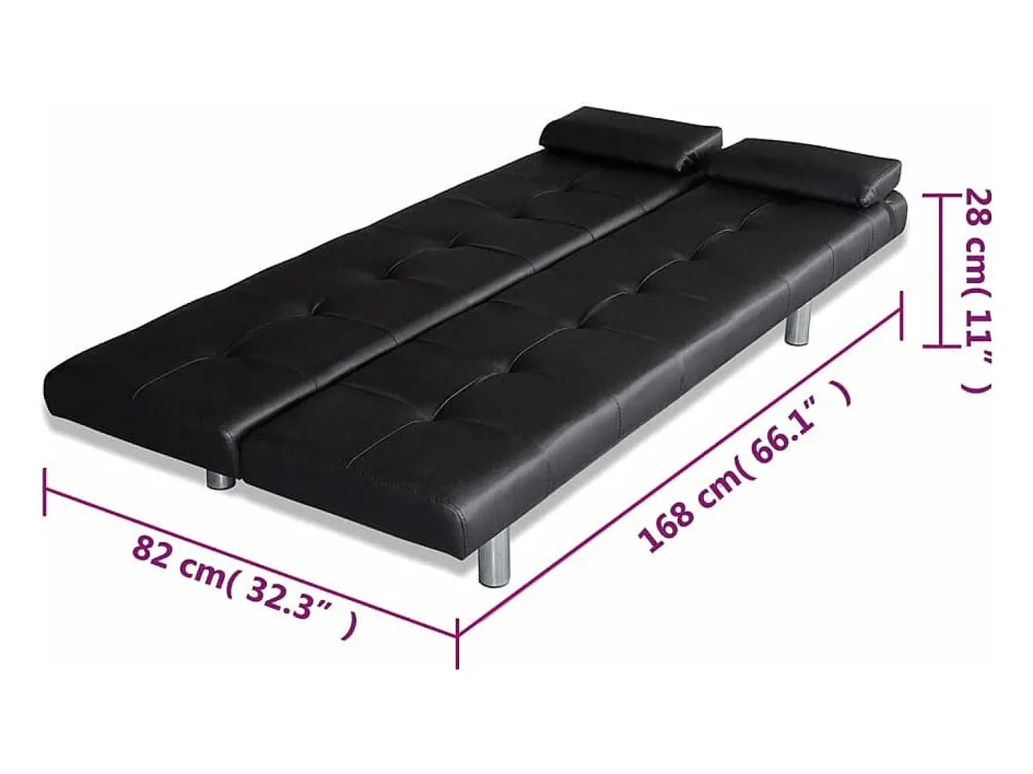 Sofá cama con dos cojines cuero artificial ajustable negro