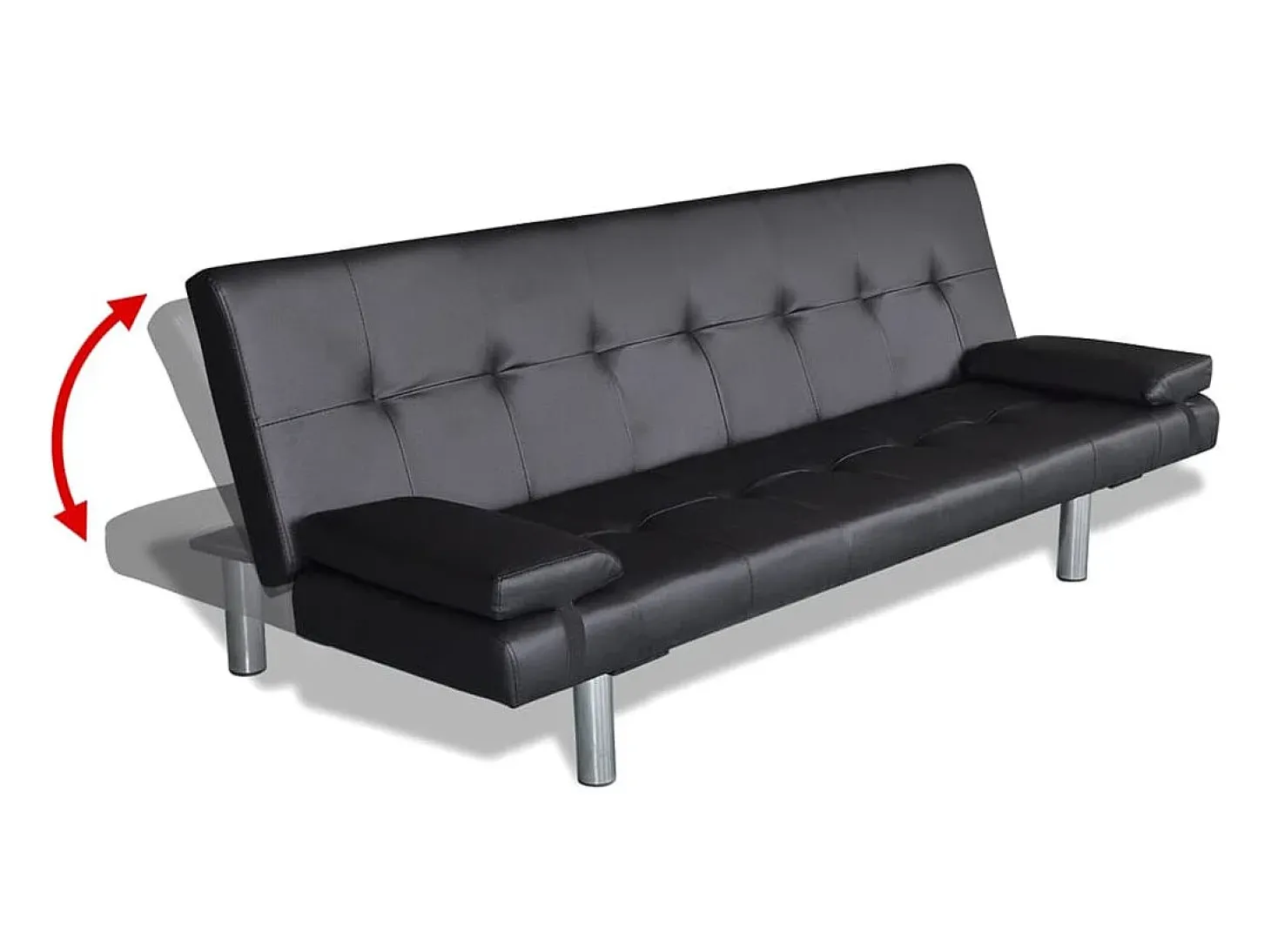 Sofá cama con dos cojines cuero artificial ajustable negro