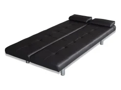 Sofá cama con dos cojines cuero artificial ajustable negro