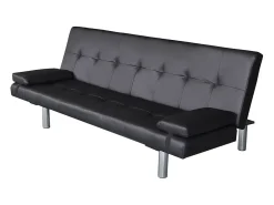 Sofá cama con dos cojines cuero artificial ajustable negro