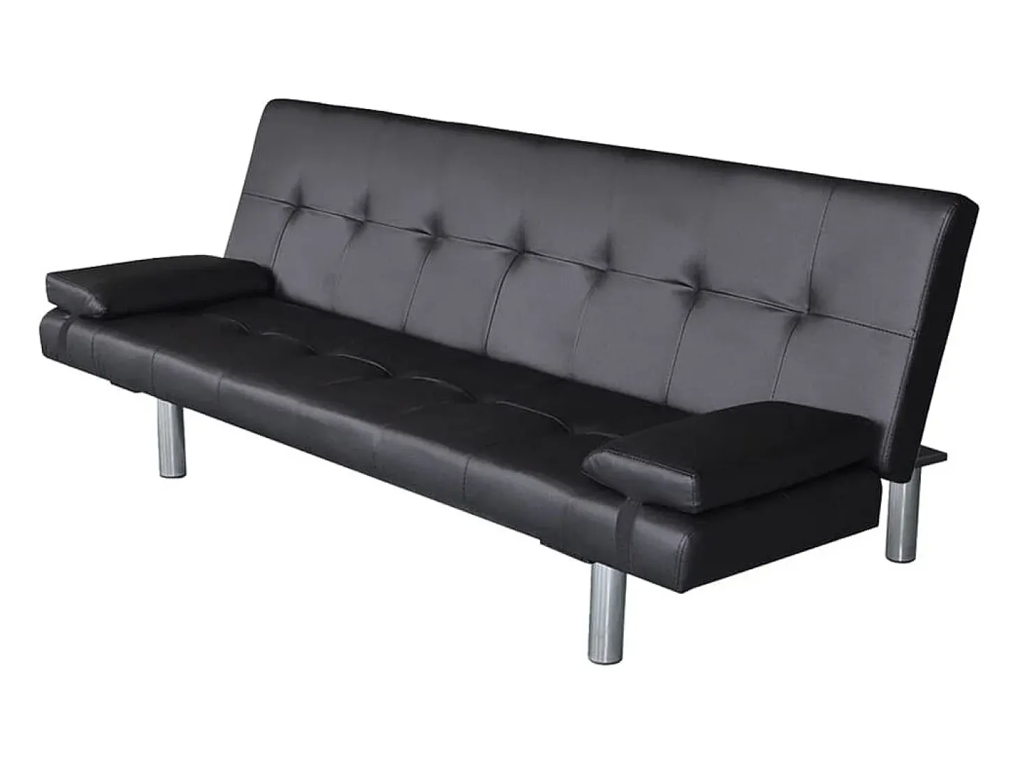 Sofá cama con dos cojines cuero artificial ajustable negro