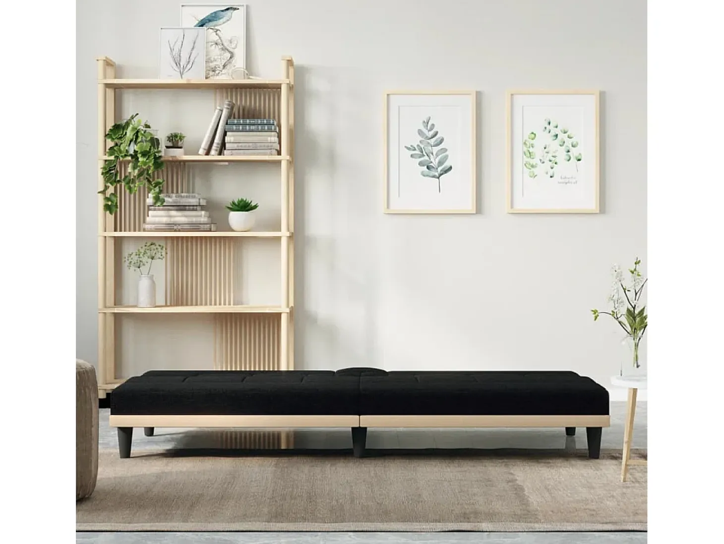 Sofá cama con portavasos tela negro