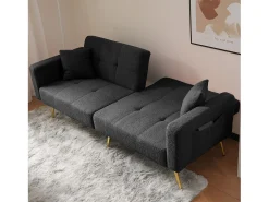 Sofá cama convertible de 2 plazas en tejido Sherpa - 175 x 64 x 72 cm - Patas de metal dorado - Gris