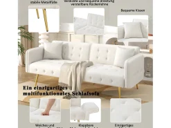 Sofá cama de 2 plazas - 178 x 82 x 70 cm - con respaldo y reposabrazos regulables - terciopelo - blanco