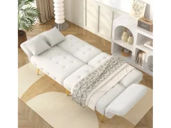 Sofá cama de 2 plazas - 178 x 82 x 70 cm - con respaldo y reposabrazos regulables - terciopelo - blanco