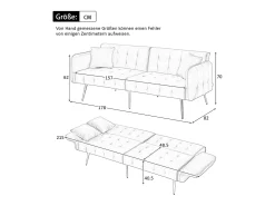 Sofá cama de 2 plazas - 178 x 82 x 70 cm - con respaldo y reposabrazos regulables - terciopelo - blanco