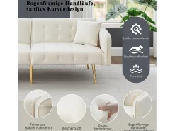 Sofá cama de 2 plazas - 178 x 82 x 70 cm - con respaldo y reposabrazos regulables - terciopelo - blanco