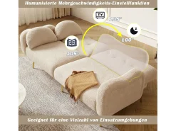 Sofá cama de 2 plazas - 175 x 79 x 82 cm - con respaldo regulable - patas de metal dorado - terciopelo - beige