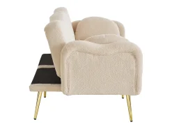 Sofá cama de 2 plazas - 175 x 79 x 82 cm - con respaldo regulable - patas de metal dorado - terciopelo - beige