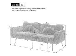 Sofá cama de 2 plazas - 175 x 79 x 82 cm - con respaldo regulable - patas de metal dorado - terciopelo - beige