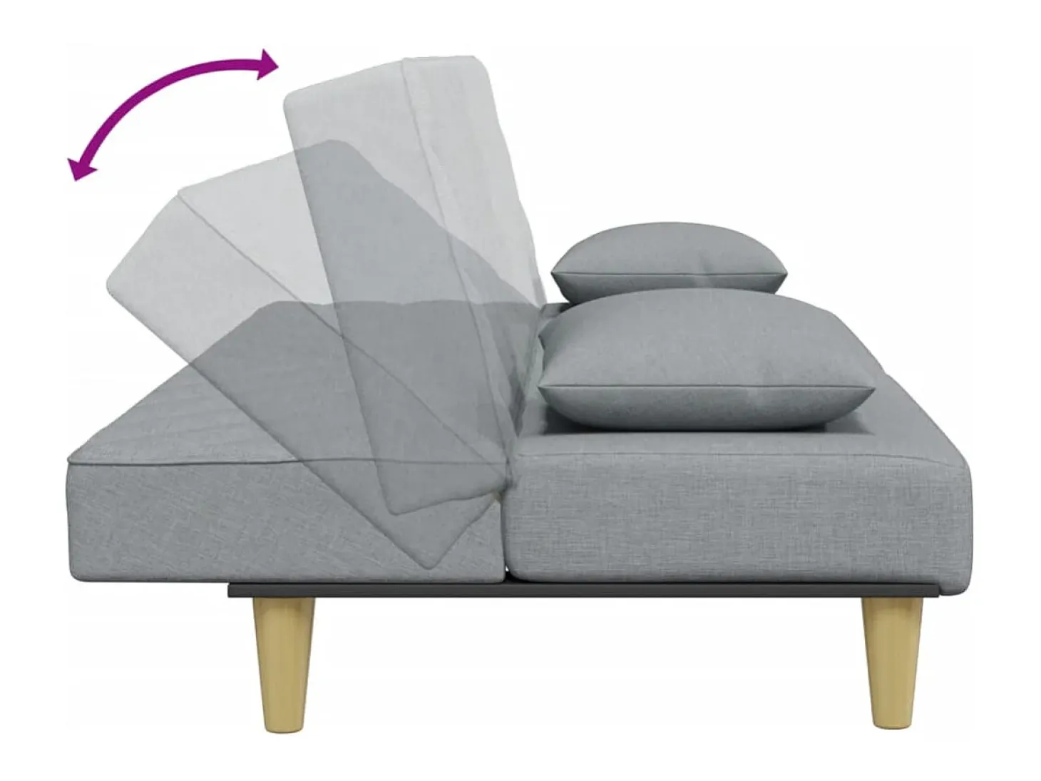 Sofá cama de 2 plazas con almohadas y taburete tela gris claro