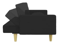 Sofá cama de 2 plazas con almohadas y reposapiés en tela negra