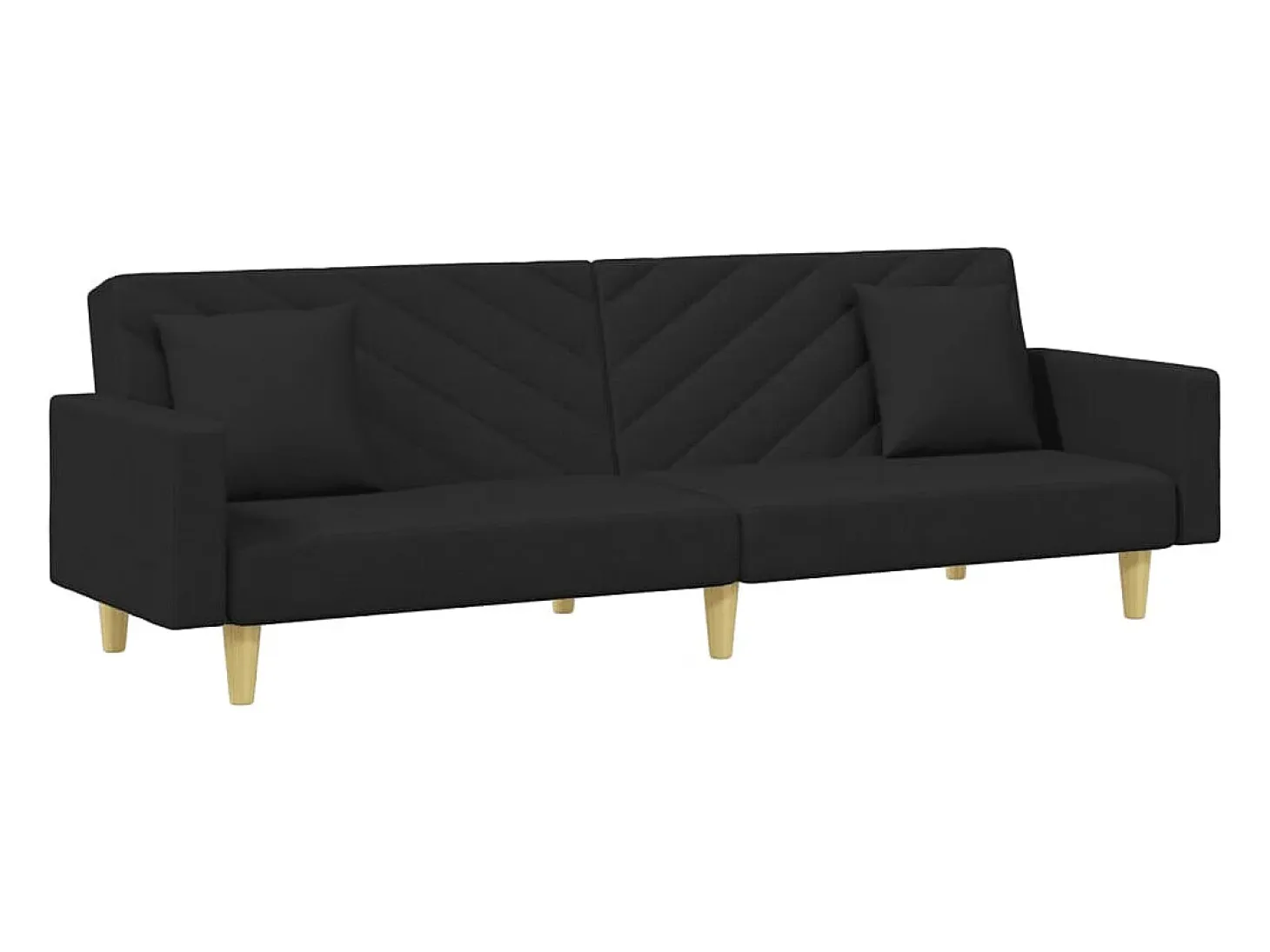Sofá cama de 2 plazas con almohadas y reposapiés en tela negra