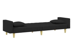 Sofá cama de 2 plazas con almohadas y reposapiés en tela negra