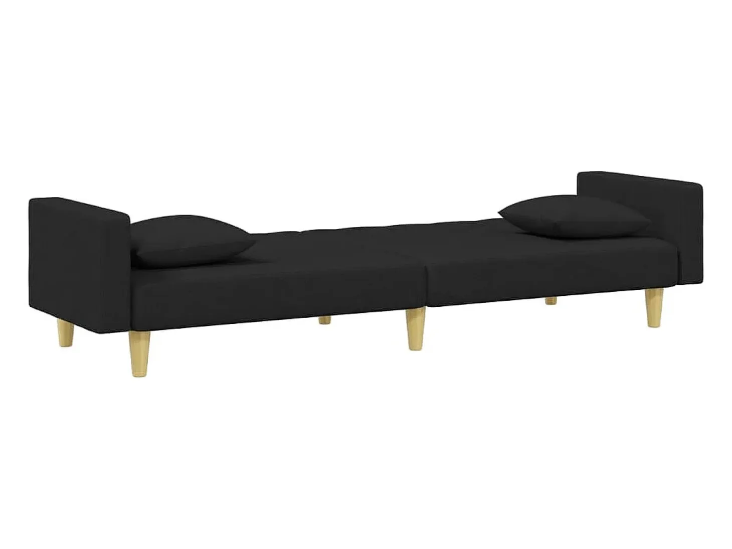 Sofá cama de 2 plazas con almohadas y reposapiés en tela negra