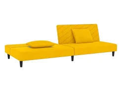 Sofá cama de 2 plazas con dos almohadas terciopelo amarillo