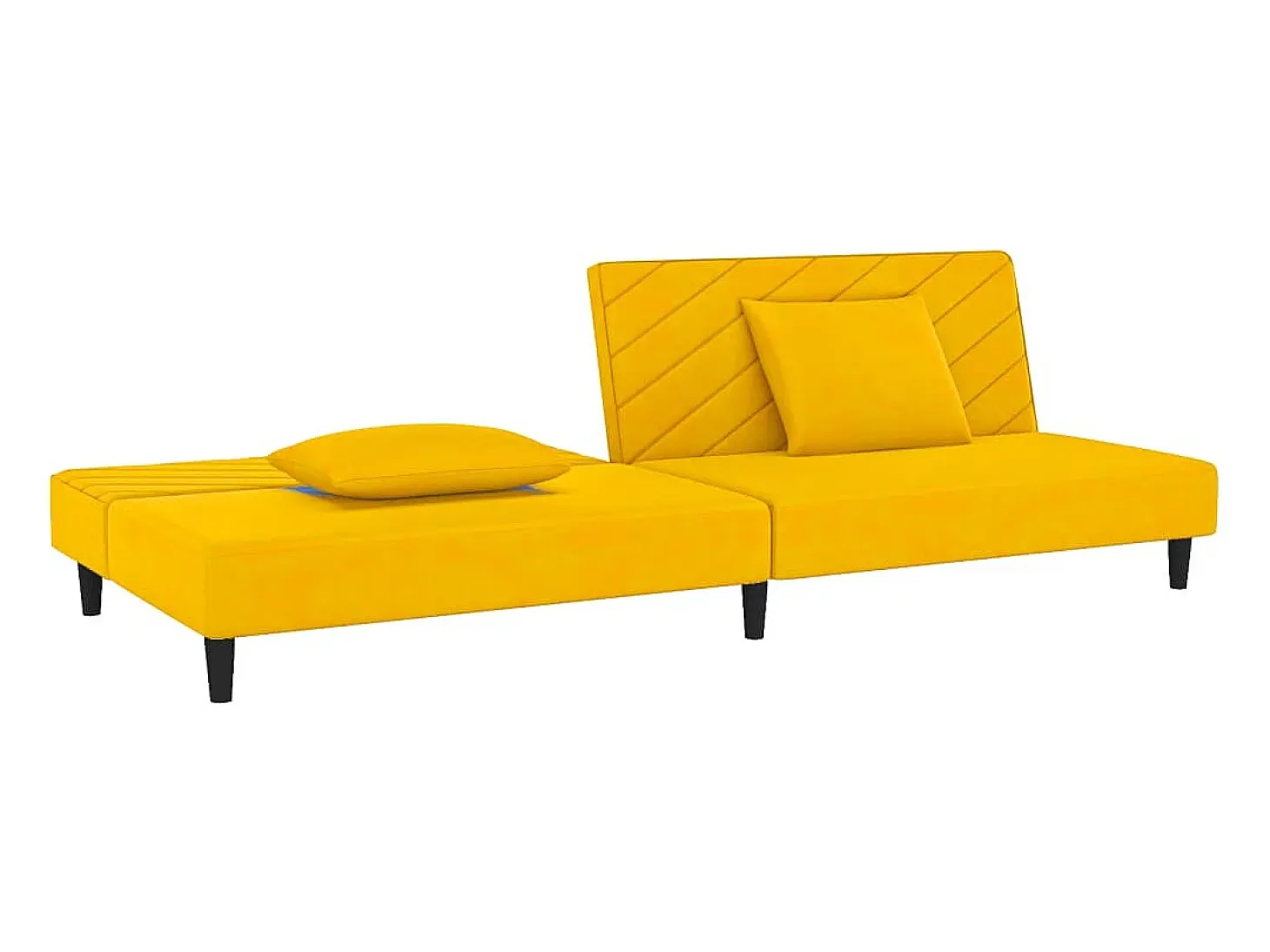 Sofá cama de 2 plazas con dos almohadas terciopelo amarillo