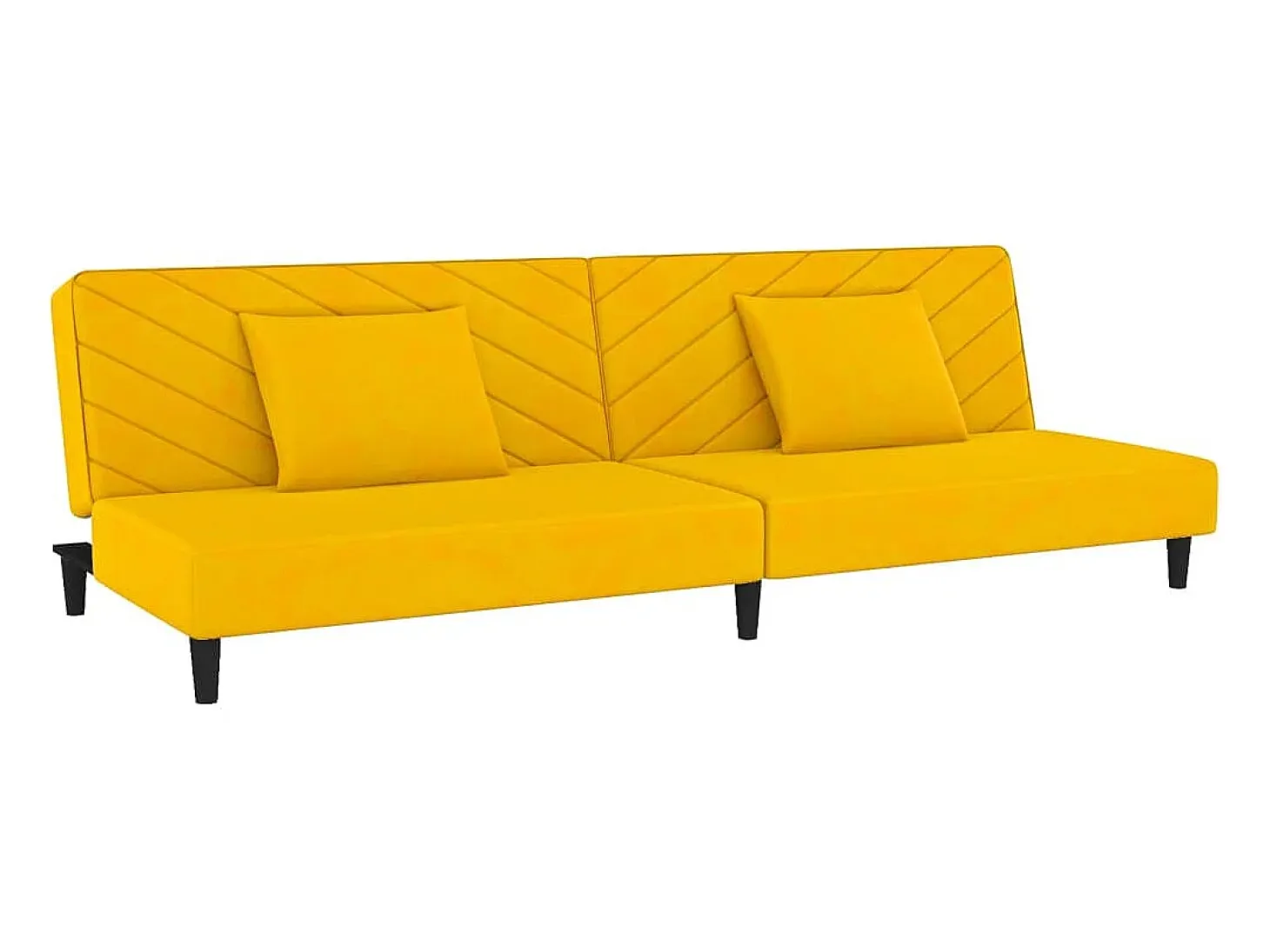 Sofá cama de 2 plazas con dos almohadas terciopelo amarillo