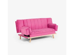 Sofá cama de 2 plazas con respaldo reclinable de tela de terciopelo Skata - Rosa