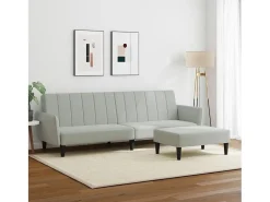 Sofá cama de 2 plazas con taburete terciopelo gris claro