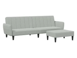 Sofá cama de 2 plazas con taburete terciopelo gris claro