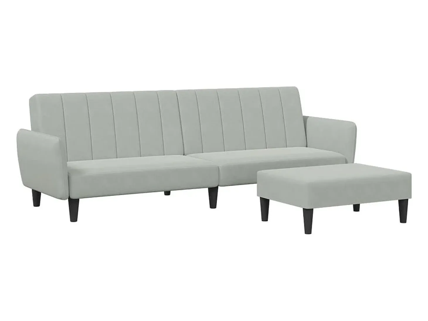 Sofá cama de 2 plazas con taburete terciopelo gris claro