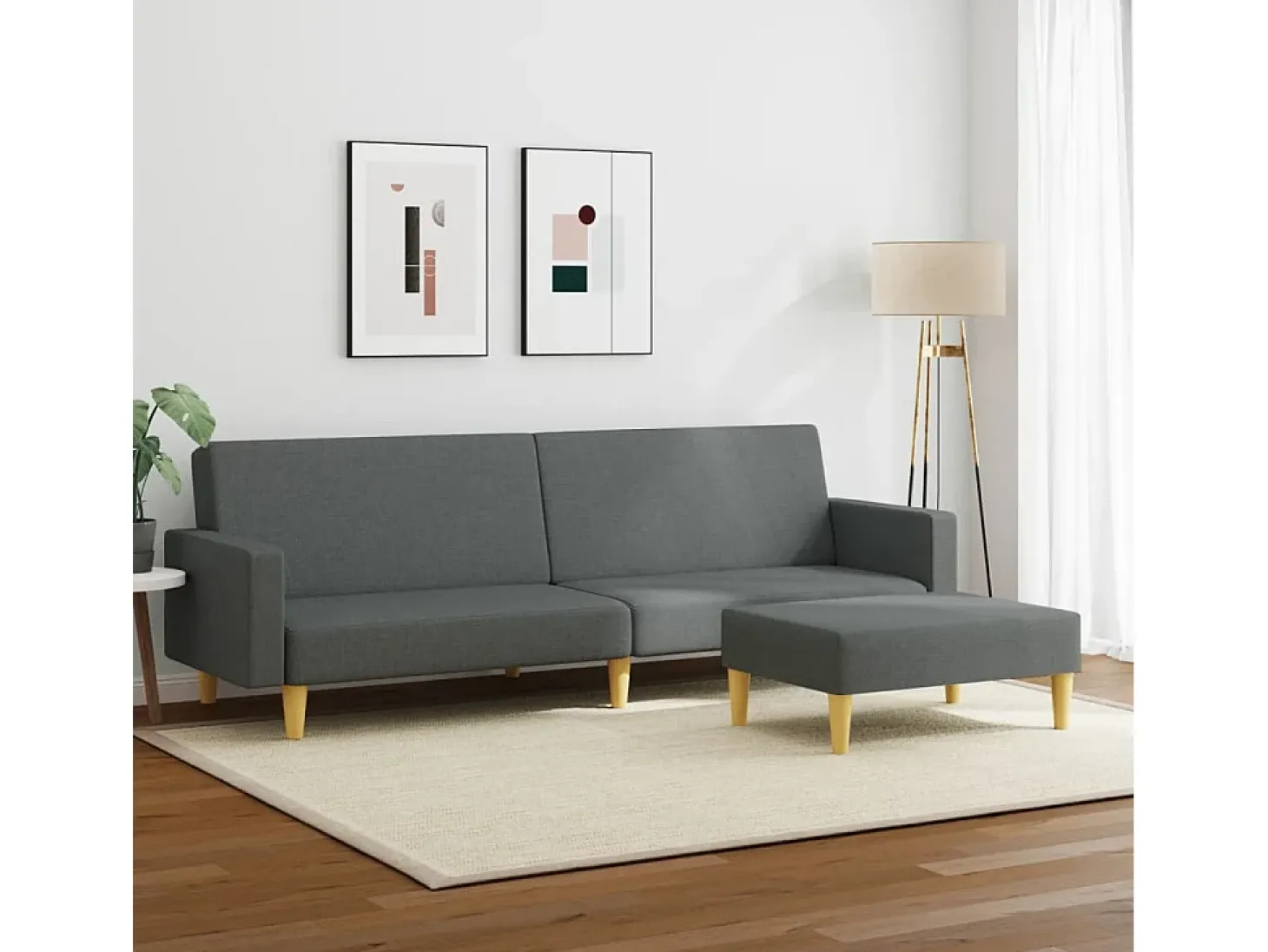 Sofá cama de 2 plazas con taburete tela gris oscuro