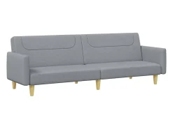 Sofá cama de 2 plazas con taburete tela gris claro