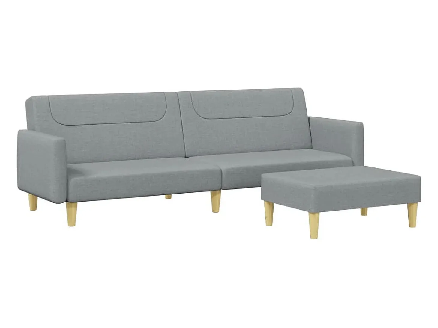 Sofá cama de 2 plazas con taburete tela gris claro