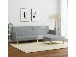 Sofá cama de 2 plazas con taburete tela gris claro