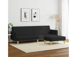 Sofá cama de 2 plazas con taburete tela negro