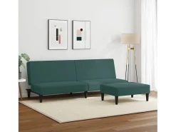 Sofá cama de 2 plazas con taburete terciopelo verde oscuro