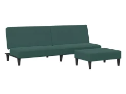 Sofá cama de 2 plazas con taburete terciopelo verde oscuro