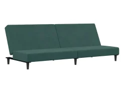 Sofá cama de 2 plazas con taburete terciopelo verde oscuro
