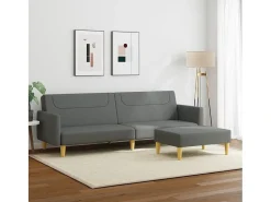 Sofá cama de 2 plazas con taburete tela gris oscuro