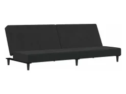 Sofá cama de 2 plazas con taburete terciopelo negro