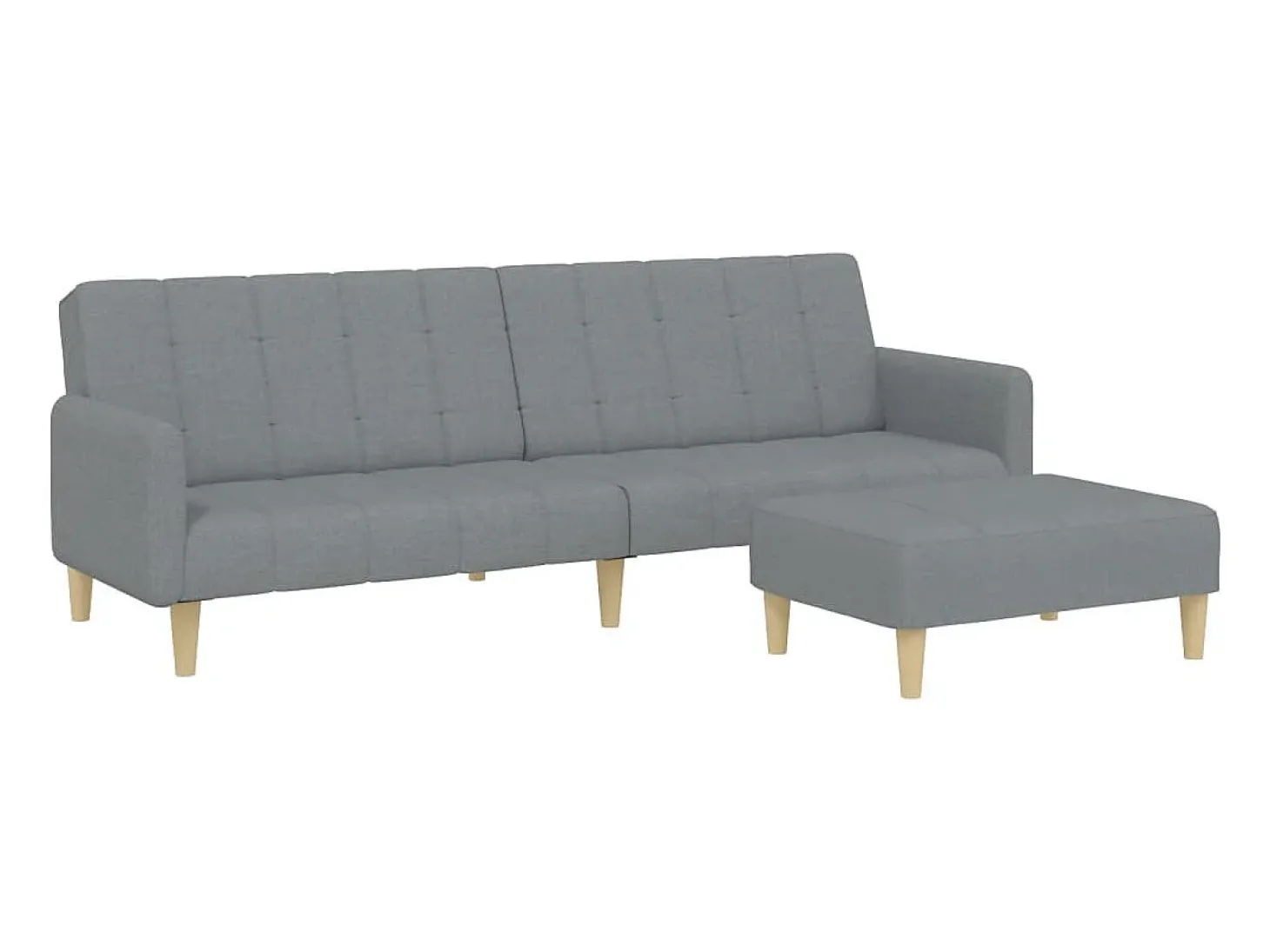 Sofá cama de 2 plazas con taburete tela gris claro
