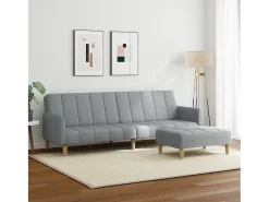 Sofá cama de 2 plazas con taburete tela gris claro