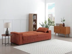 Sofá cama de 3 plazas convertible de terciopelo acanalado color terracota FINORO