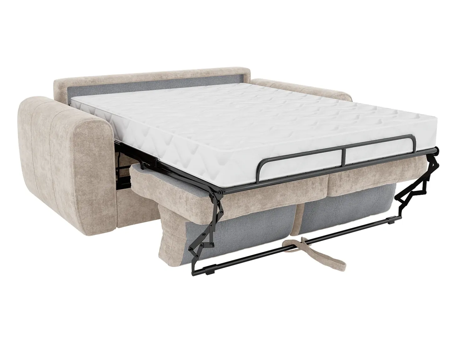 Sofá cama de 4 plazas de apertura rápida de tela beige. Cama de 160 cm - Colchón de 22 cm BOLIPO