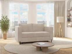 Sofá cama de 3 plazas de apertura rápida de tela texturizada beige colchón de 14 cm ELORYA